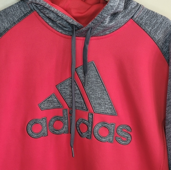 Adidas | Climawarm Red & Gray Logo Hoodie Sweatshirt Size Large - Picture 2 of 5